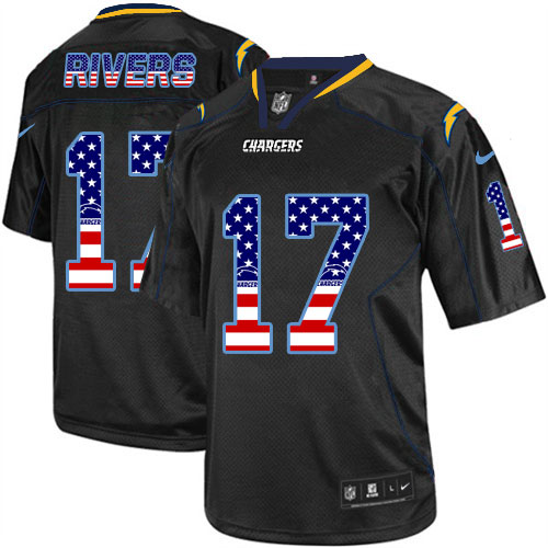 Men's Elite Philip Rivers Nike Jersey Black - #17 USA Flag Fashion NFL Los Angeles Chargers